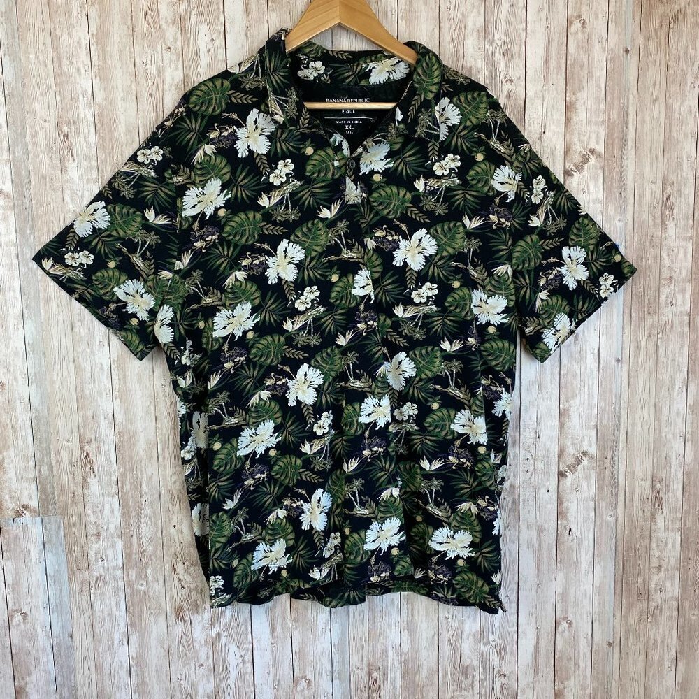 Banana Republic Tropical Print Short Sleeve Pique Polo Size XXL Tall Men